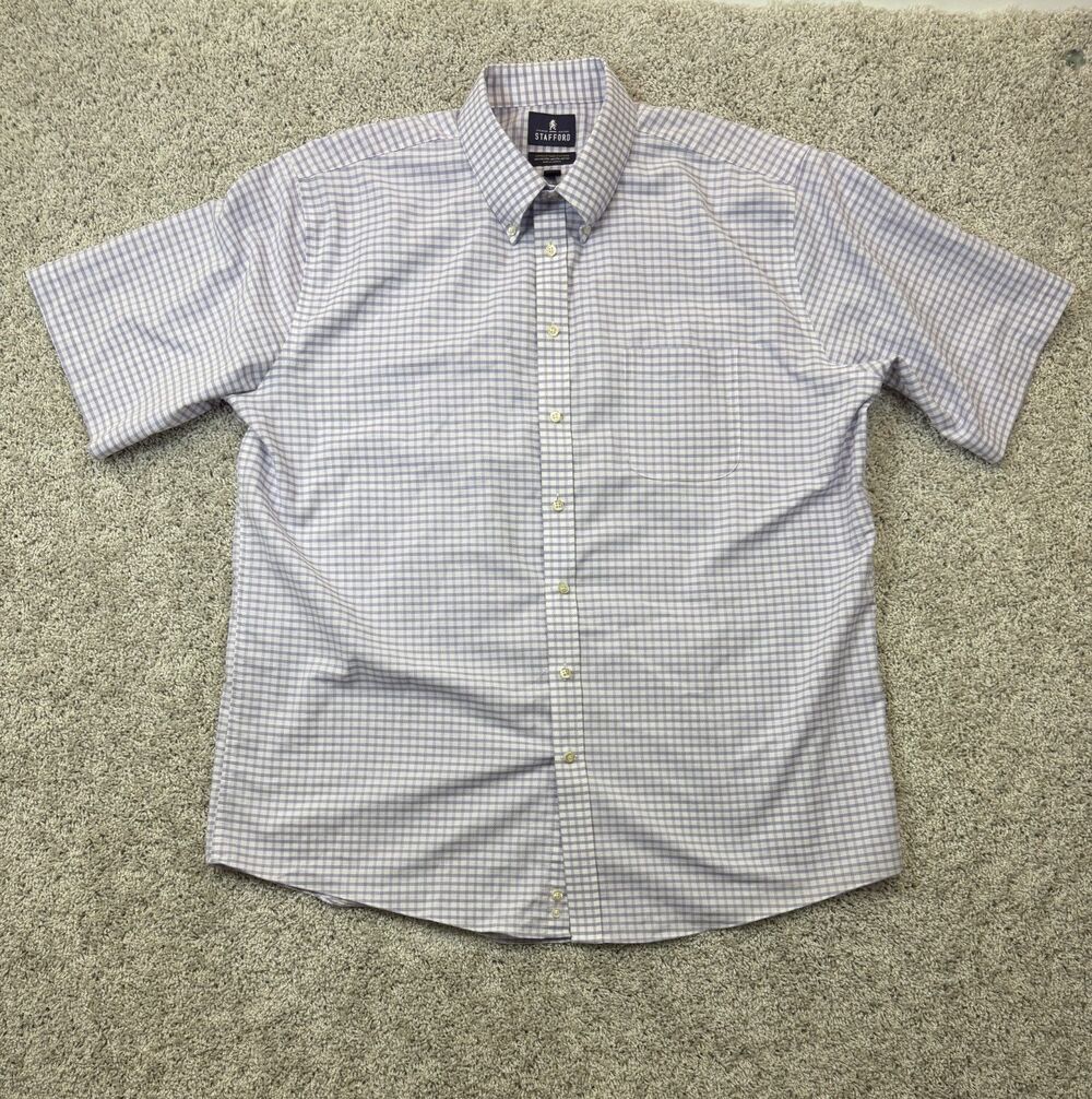 Stafford Men's Size 18 Regular Fit Purple Check Wrinkle Free Oxford Dress Shirt